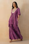 Buy_Palak & Mehak_Purple Pure Crepe Embroidered Lace V-neck Textured Kaftan Sharara Set 