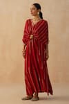 Buy_Palak & Mehak_Red Pure Crepe Embroidered Lace V-neck Textured Kaftan _Online_at_Aza_Fashions