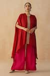 Buy_Palak & Mehak_Red Pure Crepe Embroidered Zari V-neck Asymmetric Kaftan Pant Set _at_Aza_Fashions