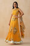 Buy_Palak & Mehak_Yellow Pure Crepe Printed Floral Asymmetric Lehenga Blouse Set _at_Aza_Fashions