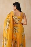 Shop_Palak & Mehak_Yellow Pure Crepe Printed Floral Asymmetric Lehenga Blouse Set _at_Aza_Fashions