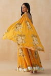 Palak & Mehak_Yellow Pure Crepe Printed Floral Asymmetric Lehenga Blouse Set _Online_at_Aza_Fashions