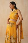 Buy_Palak & Mehak_Yellow Pure Crepe Printed Floral Asymmetric Lehenga Blouse Set _Online_at_Aza_Fashions