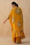 Shop_Palak & Mehak_Yellow Pure Crepe Printed Floral V-neck Kaftan And Pant Set _at_Aza_Fashions