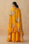 Shop_Palak & Mehak_Yellow Pure Crepe Printed Floral Top Scoop Cape Pant Set _at_Aza_Fashions