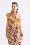 Buy_Saaksha & Kinni_Multi Color Habutai Printed Zig-zag Asymmetric Barbie Crop Top _at_Aza_Fashions