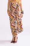 Saaksha & Kinni_Multi Color Habutai Printed Zig-zag Barbie Draped Skirt _Online_at_Aza_Fashions