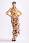 Buy_Saaksha & Kinni_Multi Color Habutai Printed Zig-zag Barbie Draped Skirt _at_Aza_Fashions