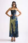 Buy_Saaksha & Kinni_Green Chiffon Printed Daisy Straight Jennifer Strapless Dress _at_Aza_Fashions