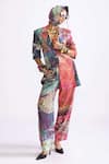 Buy_Saaksha & Kinni_Multi Color Mushroom Twill Printed Daisy Notched Lapel Bailey Blazer _at_Aza_Fashions