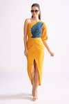 Buy_Saaksha & Kinni_Yellow Cambric Printed Daisy Asymmetric Tulip One Shoulder Dress _at_Aza_Fashions