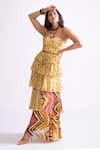 Buy_Saaksha & Kinni_Yellow Cambric Printed Zig-zag Sweetheart Candy Bustier _at_Aza_Fashions