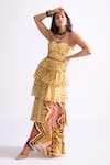 Saaksha & Kinni_Yellow Chiffon Printed Zig-zag Amelia Layered Skirt _Online_at_Aza_Fashions