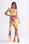 Buy_Saaksha & Kinni_Yellow Habutai Printed Daisy Straight Lyra Dress _at_Aza_Fashions