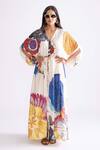 Buy_Saaksha & Kinni_Multi Color Habutai Printed Tribal V Neck Shiloh Kaftan _at_Aza_Fashions