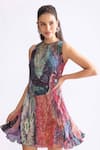 Saaksha & Kinni_Multi Color Florence Satin Printed Daisy High Neck Dress _Online_at_Aza_Fashions