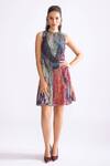 Buy_Saaksha & Kinni_Multi Color Florence Satin Printed Daisy High Neck Dress _at_Aza_Fashions