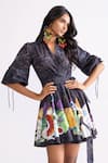 Saaksha & Kinni_Black Cambric Printed Tribal Collared Faye Placement Dress _Online_at_Aza_Fashions