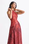 Saaksha & Kinni_Red Habutai Printed Wave Halter Neck Clara Dress _Online_at_Aza_Fashions