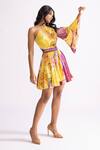 Buy_Saaksha & Kinni_Purple Habutai Printed Daisy One-shoulder Mischa Flared Dress _at_Aza_Fashions