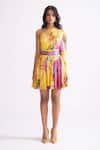 Saaksha & Kinni_Purple Habutai Printed Daisy One-shoulder Mischa Flared Dress _Online_at_Aza_Fashions