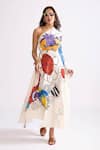 Buy_Saaksha & Kinni_Multi Color Habutai Printed Trible One-shoulder Alana Kaftan _at_Aza_Fashions