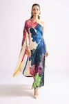 Buy_Saaksha & Kinni_Multi Color Habutai Printed Daisy One-shoulder Alaza Kaftan _at_Aza_Fashions