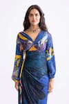 Buy_Saaksha & Kinni_Blue Cotton Silk Printed Trible V-neck Eloise Daisy And Dress _Online_at_Aza_Fashions