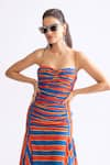 Saaksha & Kinni_Blue Cambric Printed Stripe Sweetheart Nia Midi Dress _Online_at_Aza_Fashions