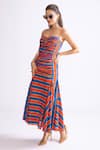 Buy_Saaksha & Kinni_Blue Cambric Printed Stripe Sweetheart Nia Midi Dress _Online_at_Aza_Fashions