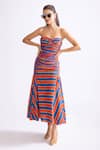 Buy_Saaksha & Kinni_Blue Cambric Printed Stripe Sweetheart Nia Midi Dress _at_Aza_Fashions