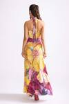 Shop_Saaksha & Kinni_Yellow Habutai Print Daisy Halter Neck Shailee Tie Up Dress _at_Aza_Fashions