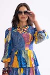 Saaksha & Kinni_Blue Cambric Print Tribal High Neck Adalynn Tiered Dress _Online_at_Aza_Fashions