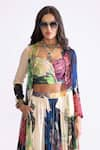 Saaksha & Kinni_Multi Color Organza Print Daisy Magnolia Tiered Cape _Online_at_Aza_Fashions