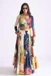 Buy_Saaksha & Kinni_Multi Color Organza Print Daisy Magnolia Tiered Cape _at_Aza_Fashions