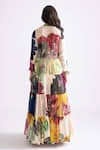 Shop_Saaksha & Kinni_Multi Color Organza Print Daisy Magnolia Tiered Cape _at_Aza_Fashions