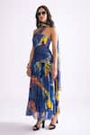 Buy_Saaksha & Kinni_Blue Florence Satin Print Tribal Sweetheart Rianna Micro Pleat Dress _Online_at_Aza_Fashions