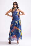 Buy_Saaksha & Kinni_Blue Florence Satin Print Tribal Sweetheart Rianna Micro Pleat Dress _at_Aza_Fashions