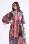 Saaksha & Kinni_Multi Color Habutai Print Daisy Round Sara Puff Sleeve Dress _Online_at_Aza_Fashions