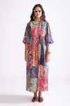 Buy_Saaksha & Kinni_Multi Color Habutai Print Daisy Round Sara Puff Sleeve Dress _at_Aza_Fashions