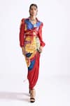 Buy_Saaksha & Kinni_Red Cotton Silk Print Daisy Collar Bella Tie Up Shirt _at_Aza_Fashions