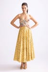 Buy_Saaksha & Kinni_Yellow Cambric Print Chevron Luna Flared Skirt _at_Aza_Fashions