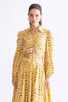 Buy_Saaksha & Kinni_Yellow Habutai Print Chevron Collar Bella Tie Up Shirt _Online_at_Aza_Fashions