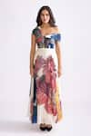 Saaksha & Kinni_Multi Color Chiffon Printed Daisy Asymmetric Madeline Tiered Dress _Online_at_Aza_Fashions