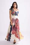 Buy_Saaksha & Kinni_Multi Color Chiffon Printed Daisy Asymmetric Madeline Tiered Dress _at_Aza_Fashions