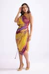 Buy_Saaksha & Kinni_Yellow Cotton Silk Printed Daisy Asymmetric Mira One Shoulder Dress _at_Aza_Fashions