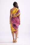 Shop_Saaksha & Kinni_Yellow Cotton Silk Printed Daisy Asymmetric Mira One Shoulder Dress _at_Aza_Fashions