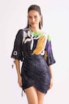 Saaksha & Kinni_Black Habutai Printed Tribal Boat Neck Penny Dress _Online_at_Aza_Fashions