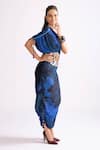 Buy_Saaksha & Kinni_Blue Cotton Silk Printed Wave Asymmetric Mira One Shoulder Pleated Dress _Online_at_Aza_Fashions