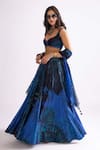 Buy_Saaksha & Kinni_Blue Chanderi Printed Wave Magnolia Lehenga _Online_at_Aza_Fashions